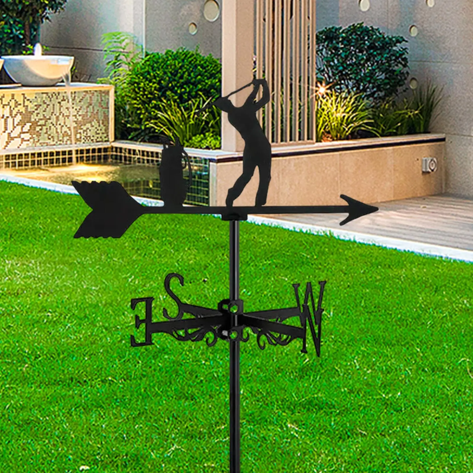 Black Wrought Iron Weathervane Classic Farm Scene Golf Weathervane Weather Vane Outdoor Scene for Barn Garage Lawn Yard Garden