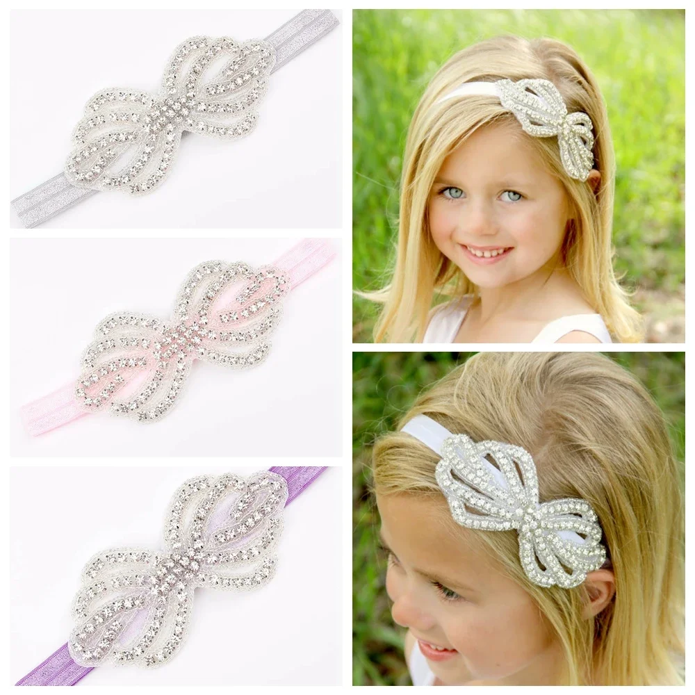 Yundfly Vintage Kids Rhinestone Crown Flower Headband Girls Bow Party Hair Band Wedding Jewelry Hair Accessories Props