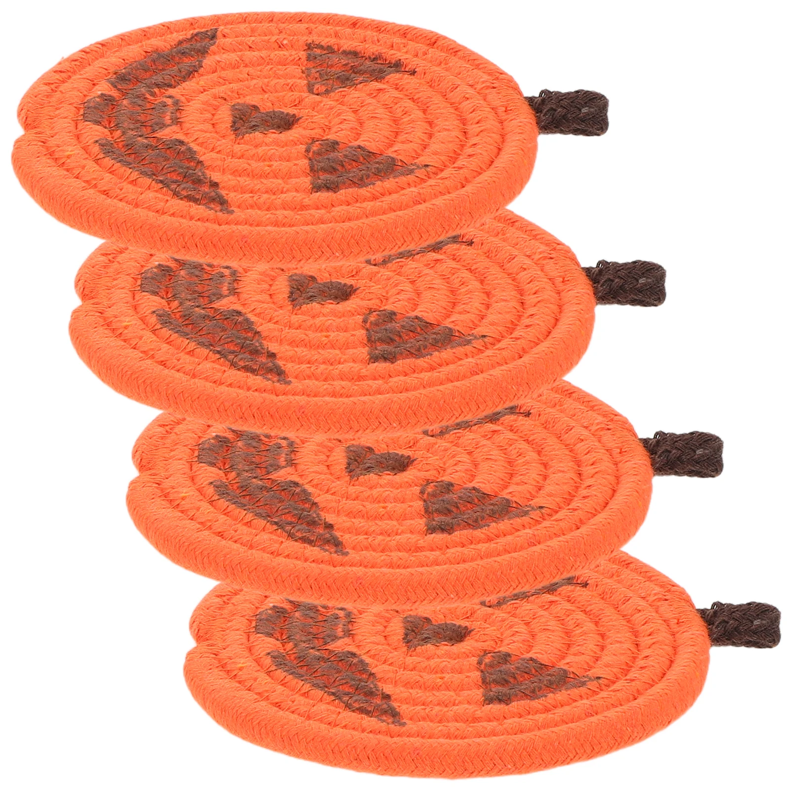 

4 Pcs Fall Themed Tableware Halloween Drink Coaster Cotton Rope Placemat Cup Home Decor
