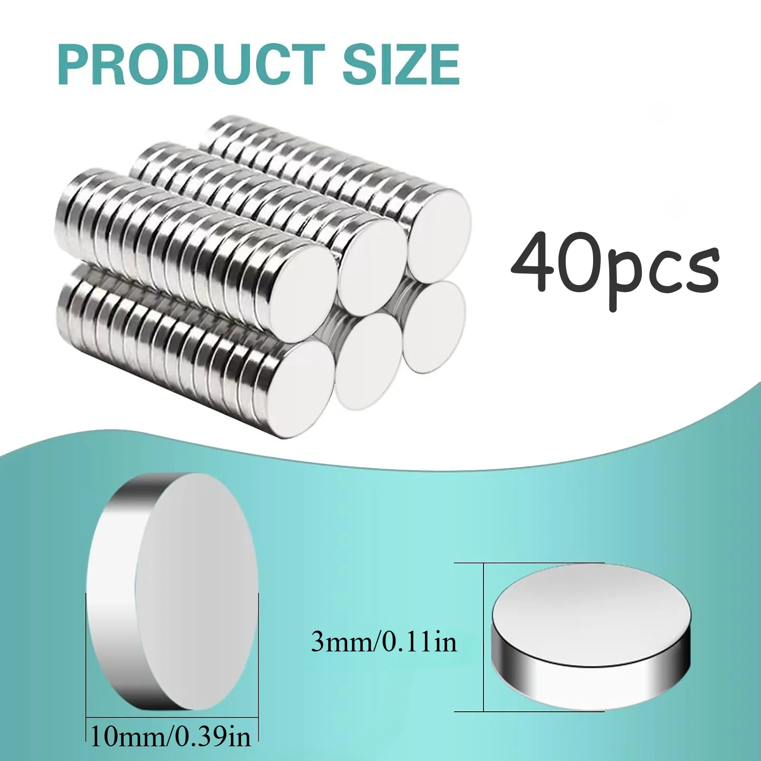 40/60 Stück 10x2/10x3mm N30 runde Kühlschrankmagnete, weit verbreitet in Karten, Fotowänden, Büros, Lagerhallen, Zuhause, Küche – Detail 4
