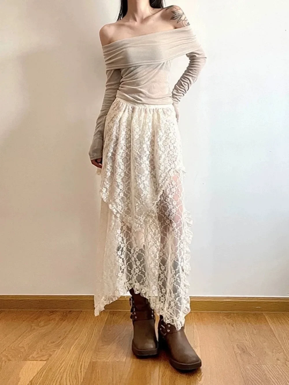 Asymmetrical Lace Skirts Women Summer Clothing Soft 2000s Vintage Clothing Streetwear Y2k Trendy Korean Style Loose Ladies Party