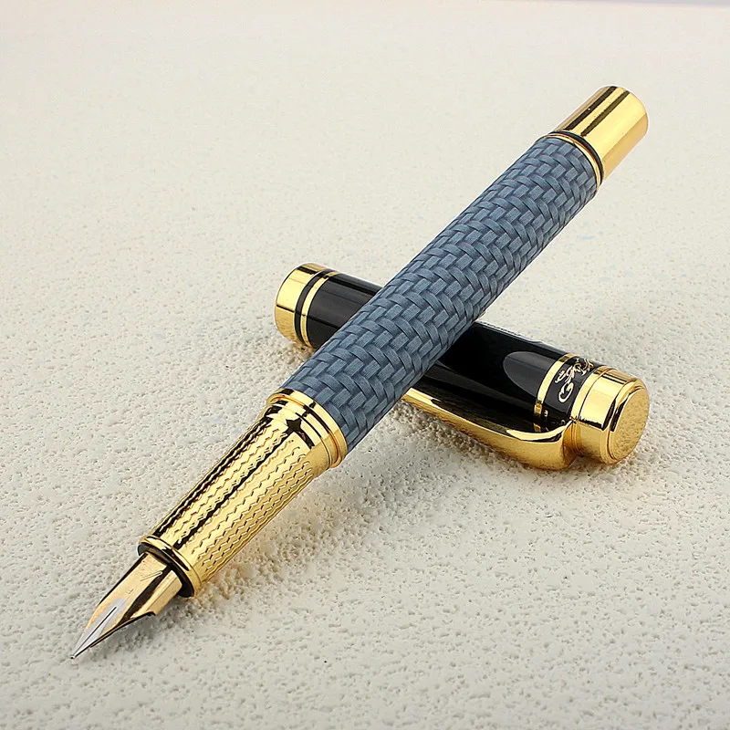 New Luxury 8089 Fountain Pen, Metal Cloth Weave, Golden Color Trim Clip, F Nib, Office Signature School Ink Pen