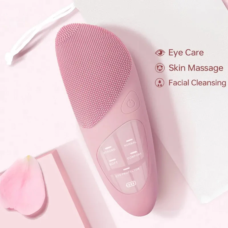 Silicone Electric Facial Cleansing Brush with 4 Cleansing Modes IPX7 Deep Cleaning Face Exfoliating Eyes Face Vibration Massager