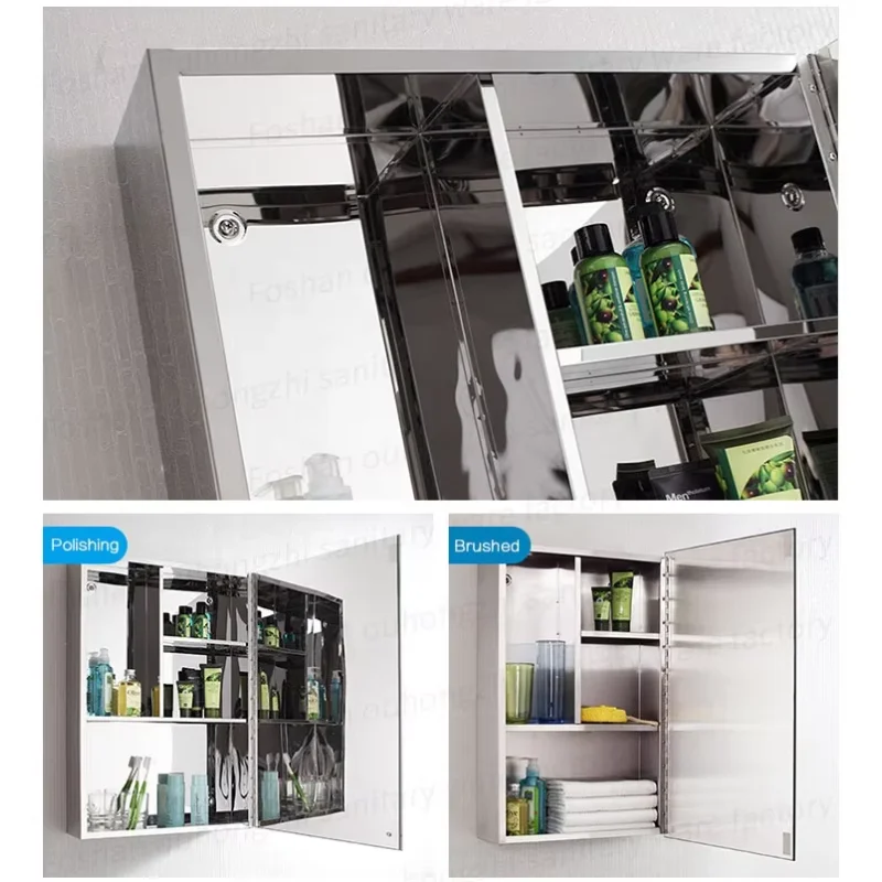 Stainless steel, wall-mounted bathroom cabinet with mirror - Image 2