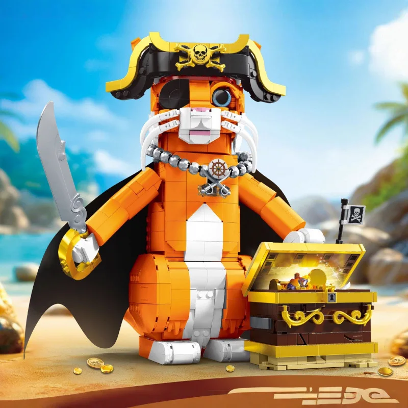 

One Eyed Pirate Orange Cat Model Building Blocks Anime Movie Animal Series Assembly Decorative Ornaments Toy Kid Birthday Gift