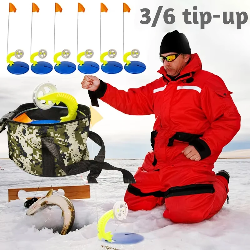 

3-6P металлическая удочка с наконечником, прочная удочка для зимней удочки, металлическая удочка без рук с сумкой для хранения, флаги для зимней рыбалки с наконечником, аксессуары для рыбалки