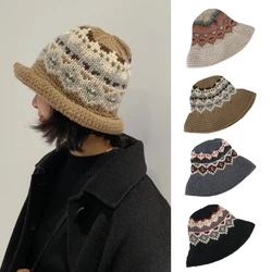 Hand-knitted Bucket Hat Vintage Floral Basin Hat Fisherman Hat Basin Hat for Sisters Friends Women Daily Wear Dropshipping