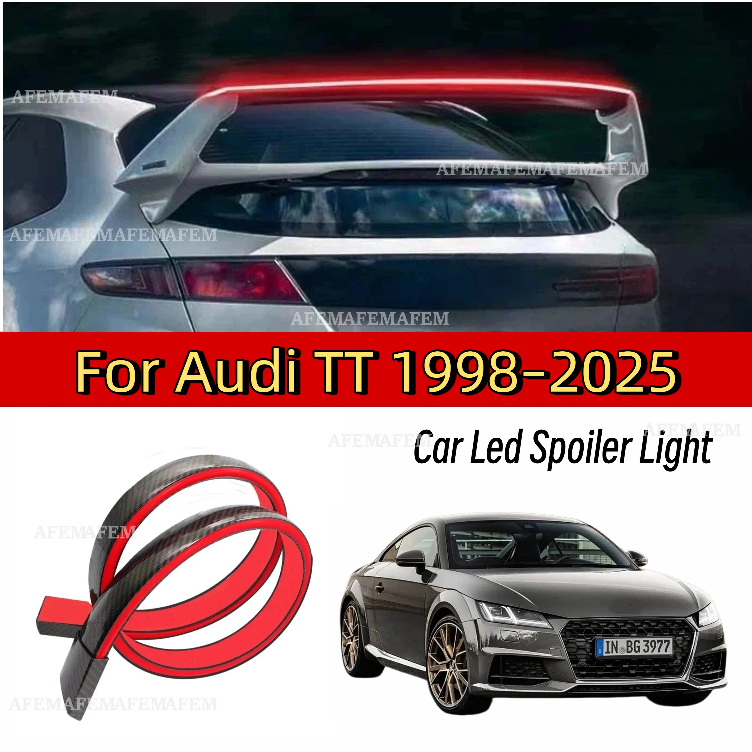 

For Audi TT 1998-2025 LED Rear Spoiler Car Trunk Lip Kit Racing Roof Wing with AutoTurn Signal Tail Light Warning Lamp