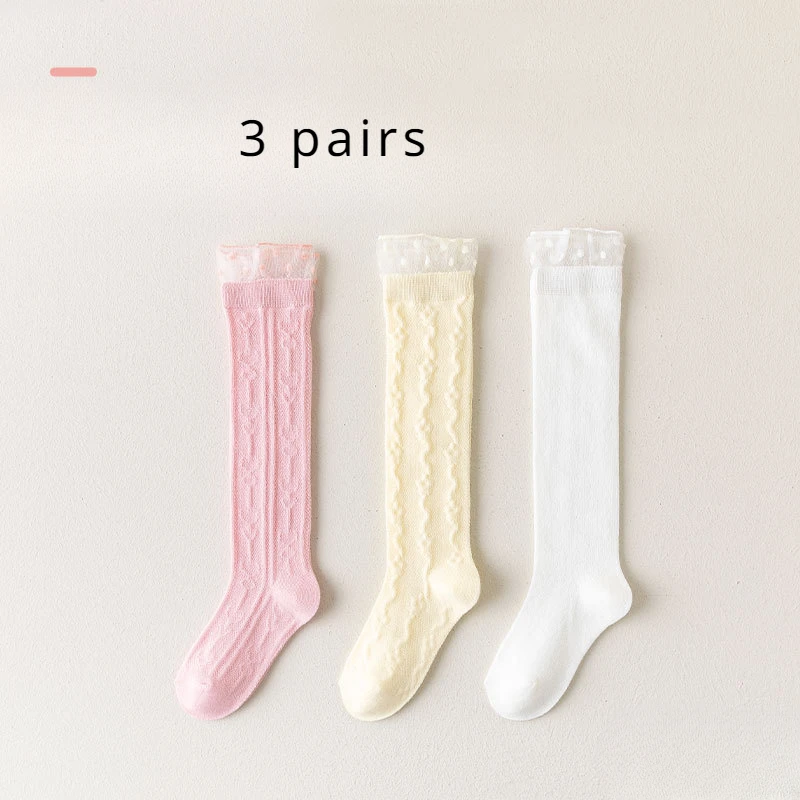 Three Pairs of Girls\' Cartoon Cute Striped Fashion Sports Style Children\'s Comfortable Mesh Breathable Thin Stockings