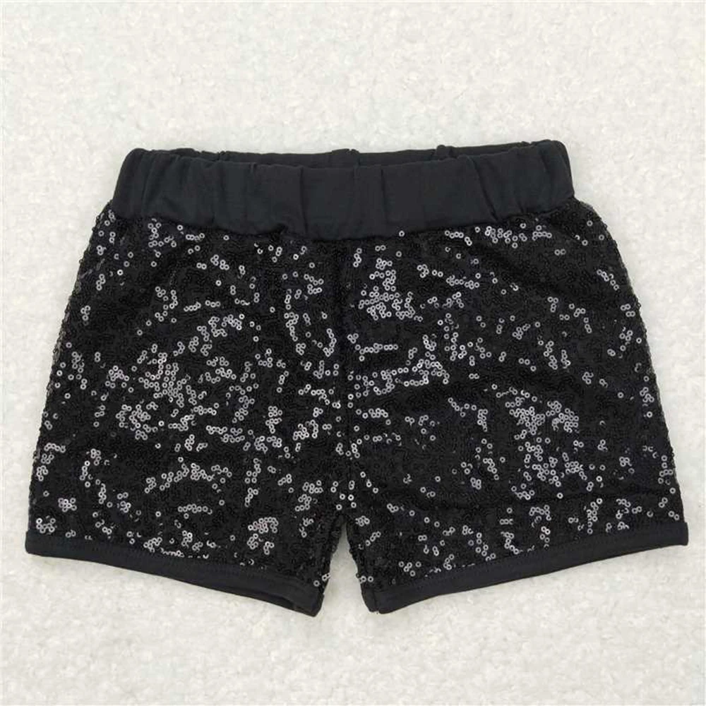 

wholesale hot sale western boutique clothing for baby girls and boys clothes black sequin shorts