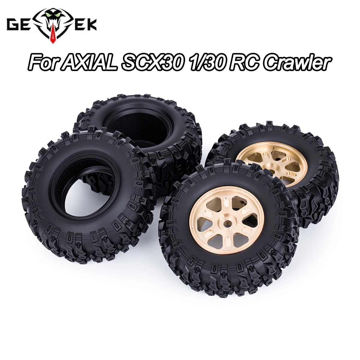 4Pcs 0.7 Inch Rubber Tires & Brass Wheel Rim Hub for AXIAL SCX30 Jeep Wrangler JLU Ford Bronco 1/30 RC Crawler Car Upgrade Part