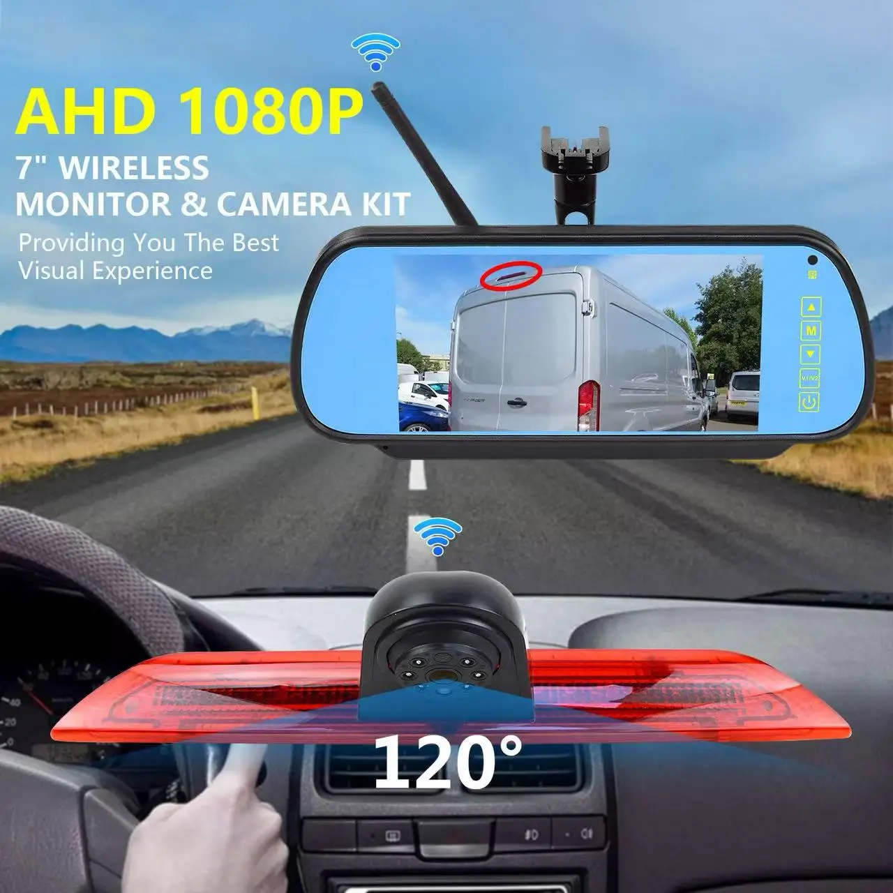 Automotive brake LED light auxiliary camera for Ford Transit Van 2015-2020, equipped with 7-inch rearview mirror wireless kit - Image 5