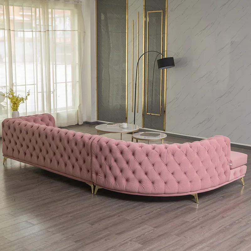 Sofá de canto concubina de luxo, luz americana, villa, sala de estar, combinação simples, italiano, fivela curvada