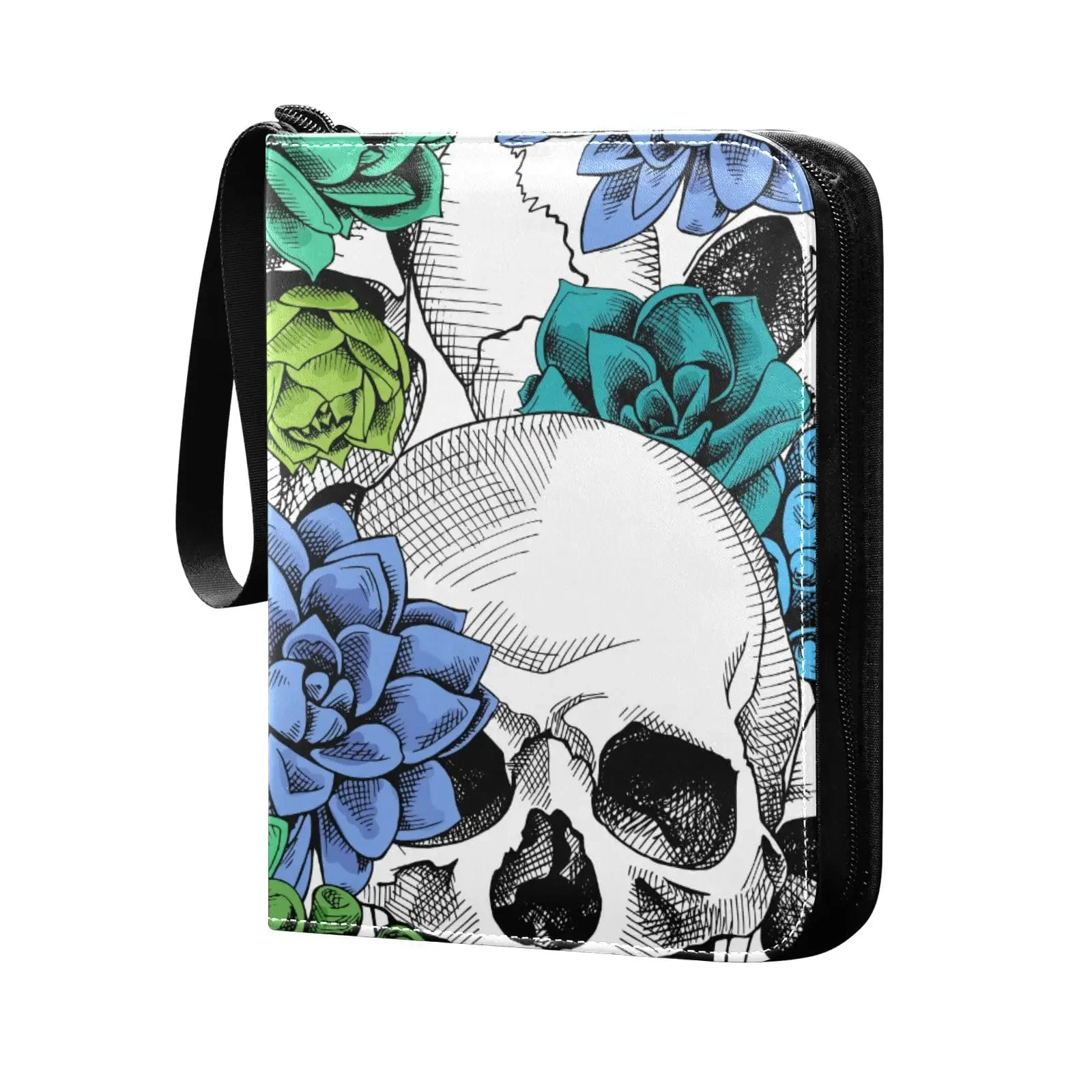 Skulls Flowers Dia De Muertos 4 Pocket Cards Binder 400 Double Sided Pocket Album Sport Game Card Unique Card Collection Storage