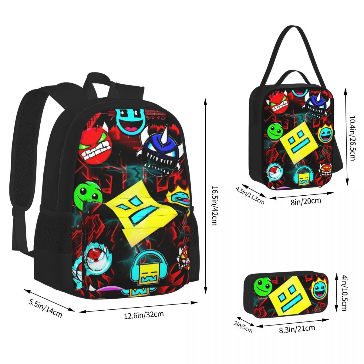 3 قطعة/المجموعة الهندسة مكعب الألعاب داش حقيبة الظهر للطلاب كلية Daypack حقيبة الغداء مقلمة #3