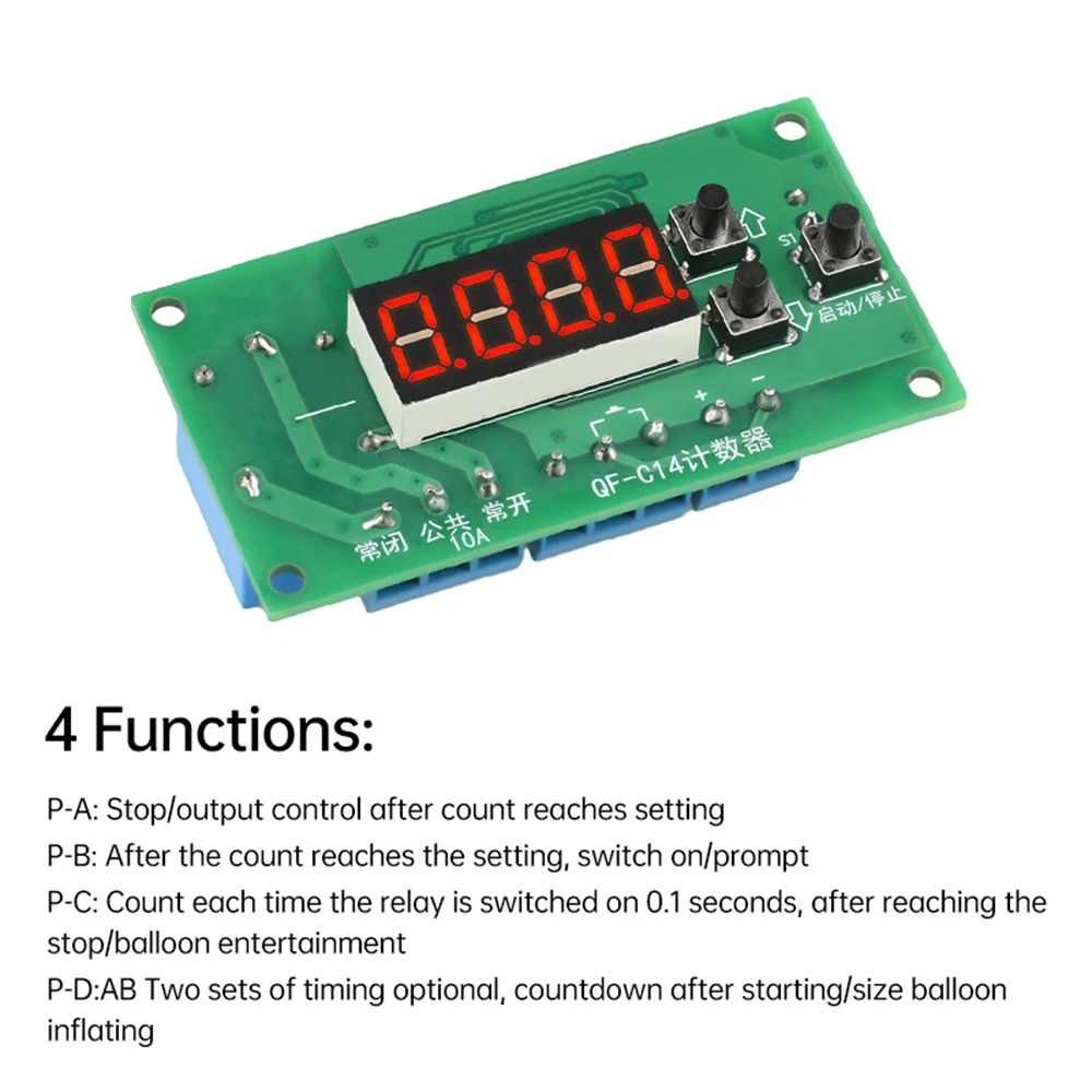 4-stelliges digitales Zählermodul mit Relaisausgang, Prozesszähler-Controller mit Zählfunktion 0-9999 (Auf-/Abzählen) für DC 12V/24V – Detail 7