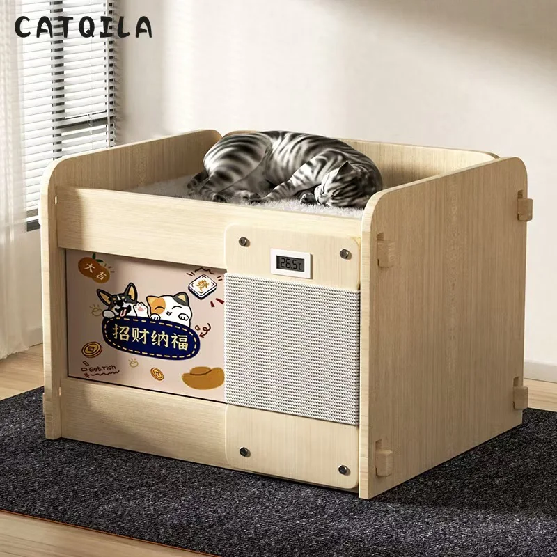 

Solid wood pet cat nest Warm in winter Closed security house Cat kennel Universal villa house Sleeping nest