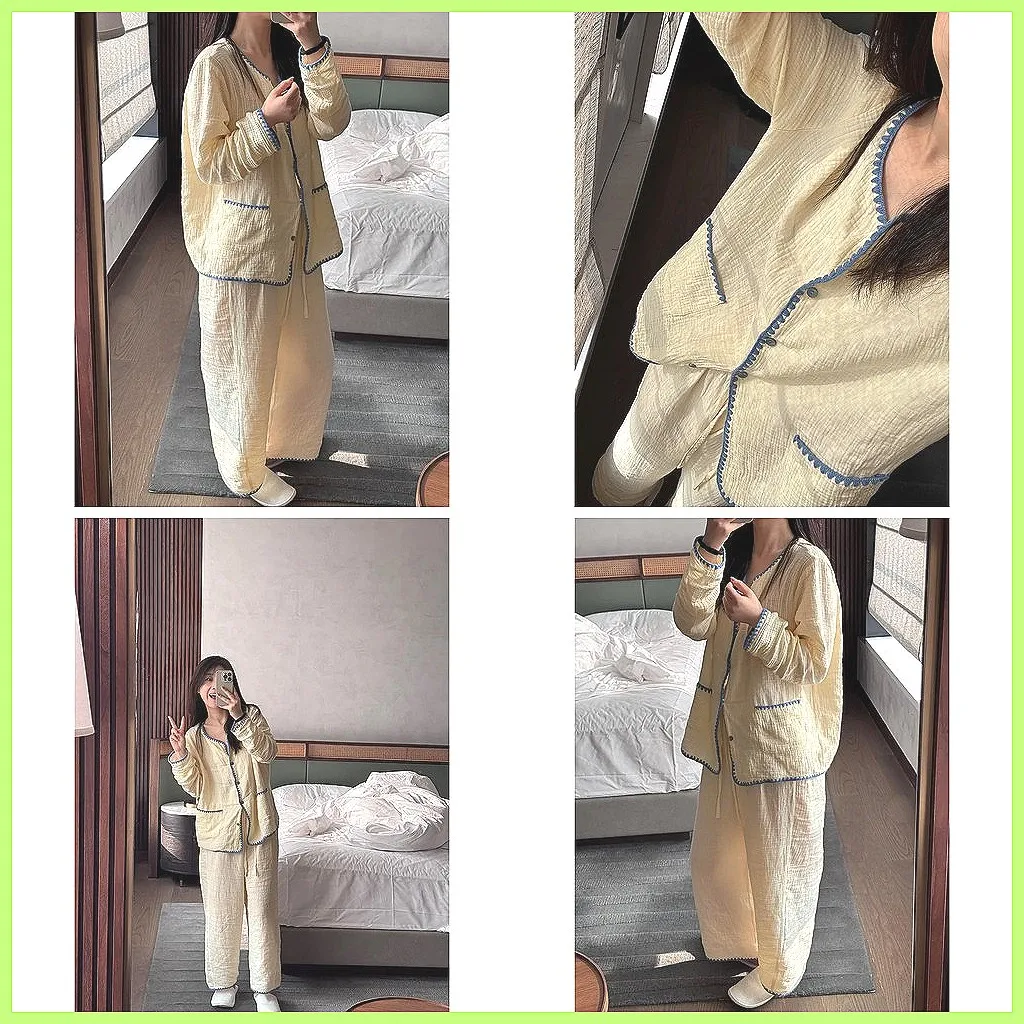 

Summer Women's Pajama Set Long Sleeve Comfortable Sleepwear Loungewear Home & Outdoor Nightwear