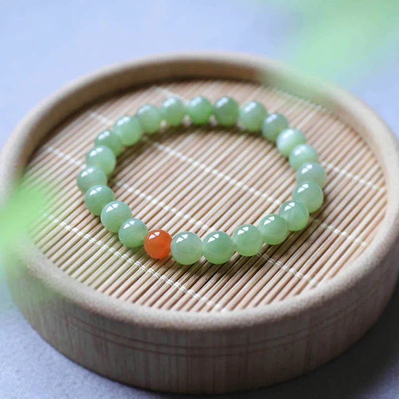 Natural Hetian Apple Green Jasper Jade with Nanjiang Carnelian Bracelet Birthday Girls Summer