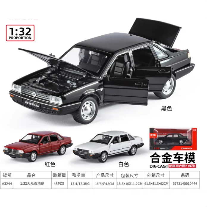 NEW 1:32 레트로 산타나, 소리와 빛이 나는 풀백 장난감 자동차, 사운드 모델, 장식용 선물