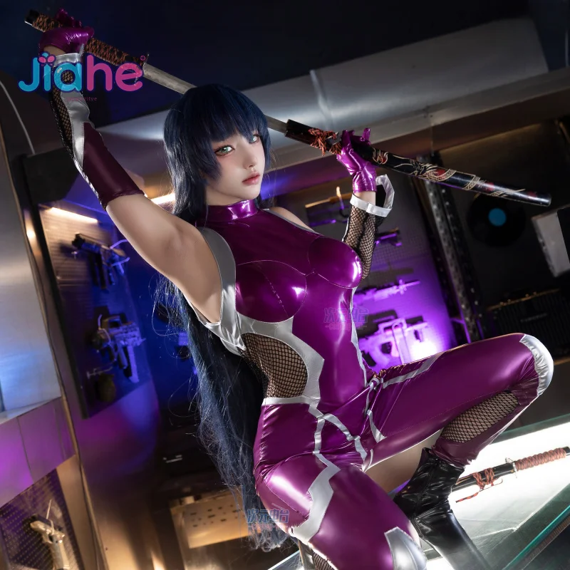 ZERO  Asagi Igawa Cosplay Costume Anime Igawa Asagi Purple leather jumpsuit gloves prop set Halloween party women sexy uniform view 3