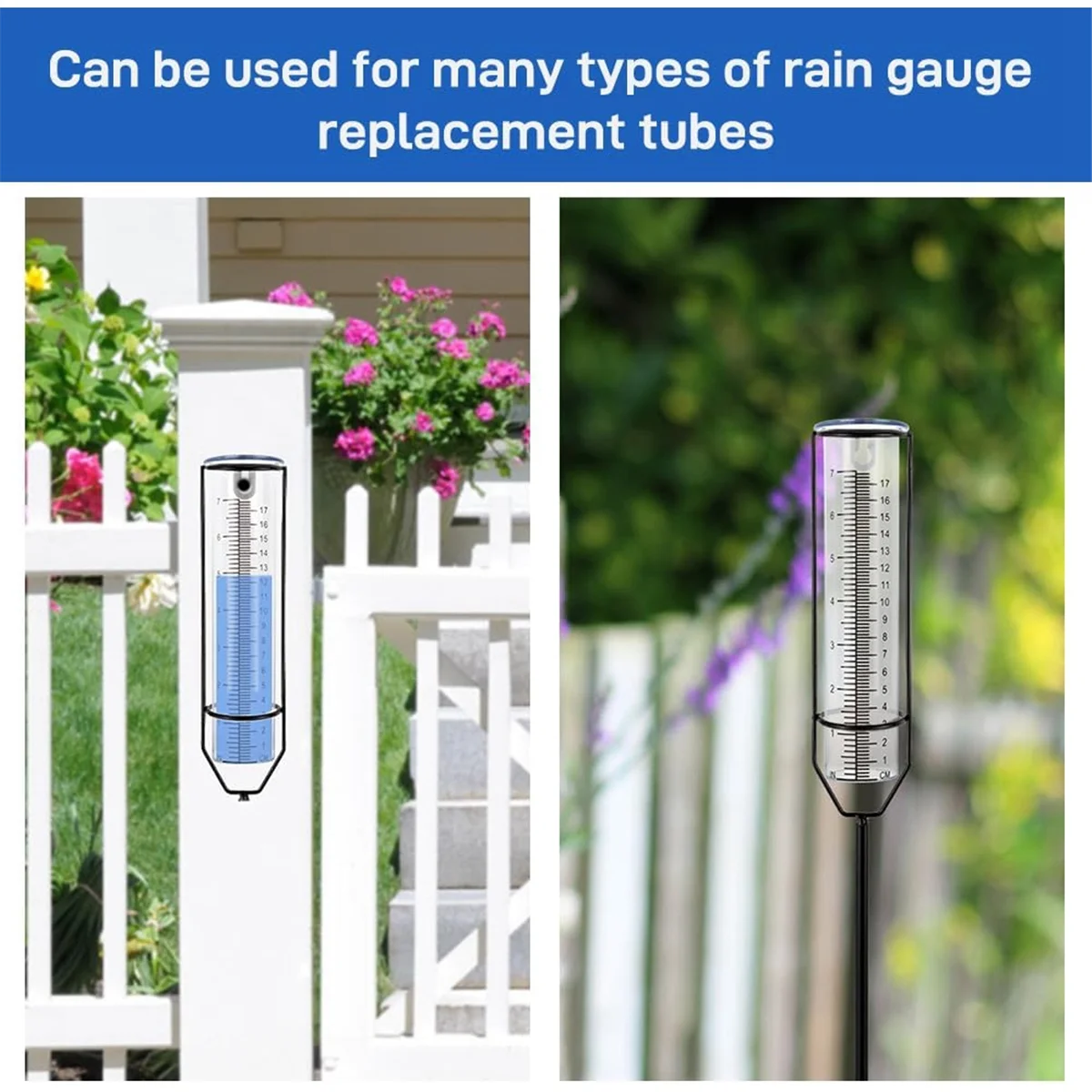 A08I 2pcs Plastic Rain Gauge Replacement Tube with 7 Inch Capacity Rain Water Gauge for Garden Yard Outdoor