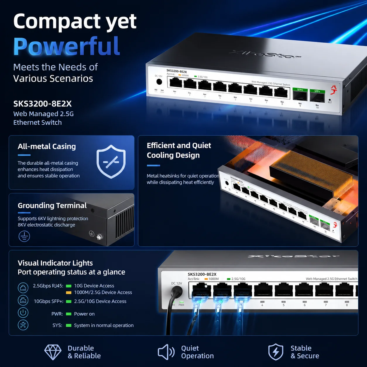 XikeStor SKS3200-8E2X 8-Port 2.5G Managed Ethernet Switch 2x10G