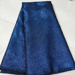 Latest Blue Gilding Jacquard African Lace Fabric 2026 Fashion French Nigerian Jacquard Brocade Lace Fabric For Dress Sew PJK2414