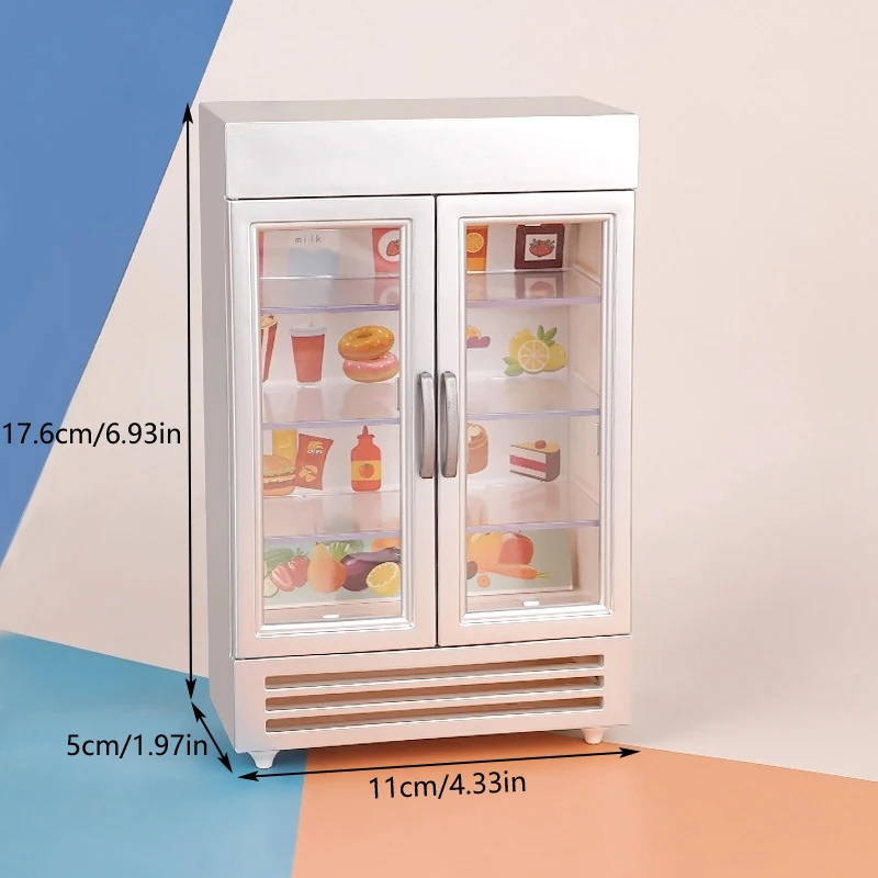 Casa de muñecas en miniatura para niños, refrigerador de doble puerta, modelo de congelador de supermercado, juguetes de juego de simulación, accesorios de casa de muñecas, 1:12