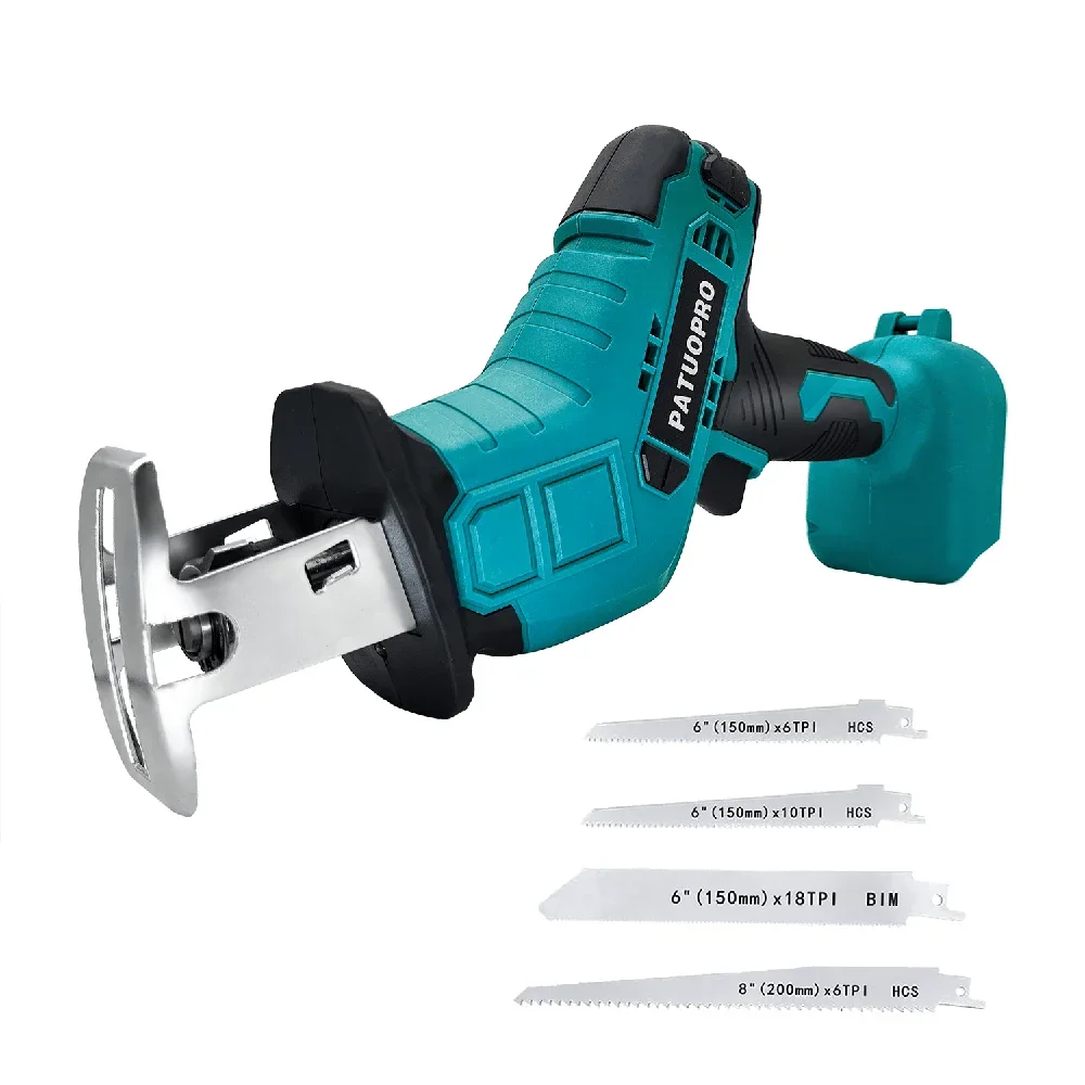 PATUOPRO Electric Cordless Reciprocating Saw Adjustable Speed  Wood Metal PVC Portable Cutting Tool For Makita 18V Battery