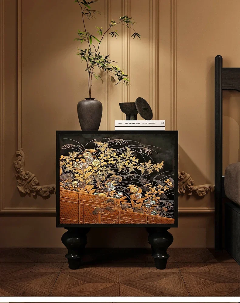 New Chinese classical bedside table retro solid wood French drawer storage bedside table