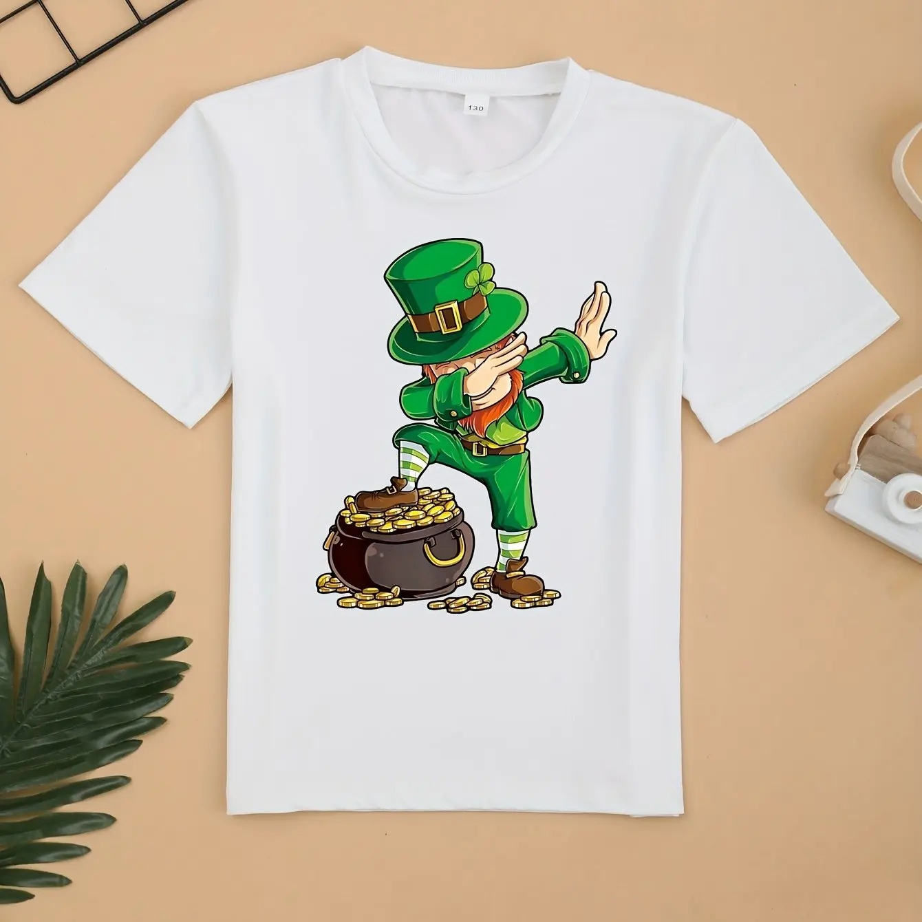 Boys Girls Summer Short Sleeve High Quality BSt. Patrick's Day Elf Print T Shirt Kids Casual Tops As Giftsrand Cotton Fashion