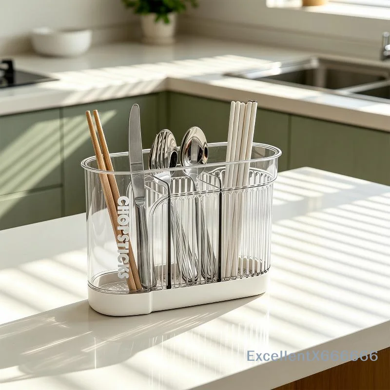 Plastic Wall Mount Utensil Holder for Chopsticks Forks Spoons with Drain Board Modern Kitchen Organization 20x10x13.8cm