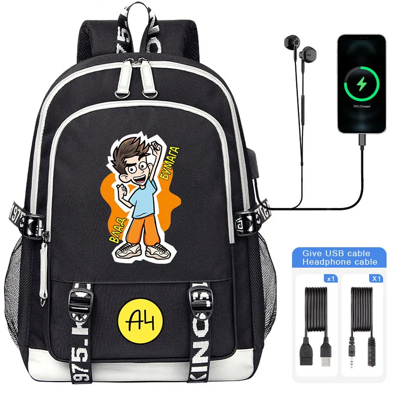 Imagem -05 - Merch a4 dos Desenhos Animados Crianças Mochila Nova Usb a4 Vlad Menino Menina Bolsa de Escola Grande Capacidade Adolescentes Estudantes Mochila