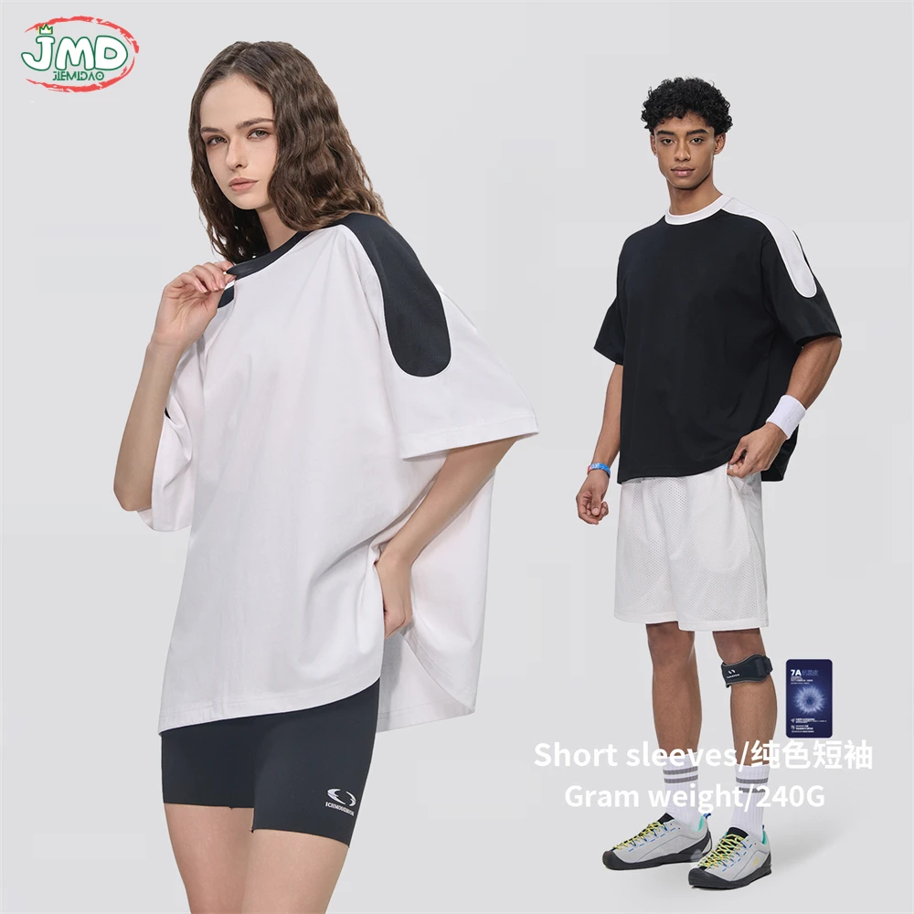 JMD Trendy 2026 Summer Sorona 240gsm T Shirt For Man Unisex Patchwork High Street Cool Feeling Quick Dry T-Shirts QH0064