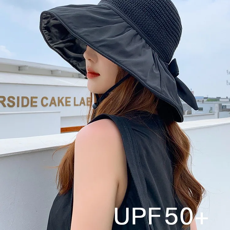 Summer fashionable anti-UV vinyl beach hat with large brim bow fisherman hat commuter sun protection hat wholesale