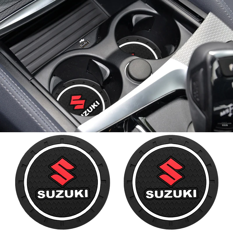 2Pcs PVC Car Coasters Water Cup Slots Non-Slip Mat Water Cup Pad For Suzuki Grand Swift SX4 Jimny Vitara Baleno Auto Accessories