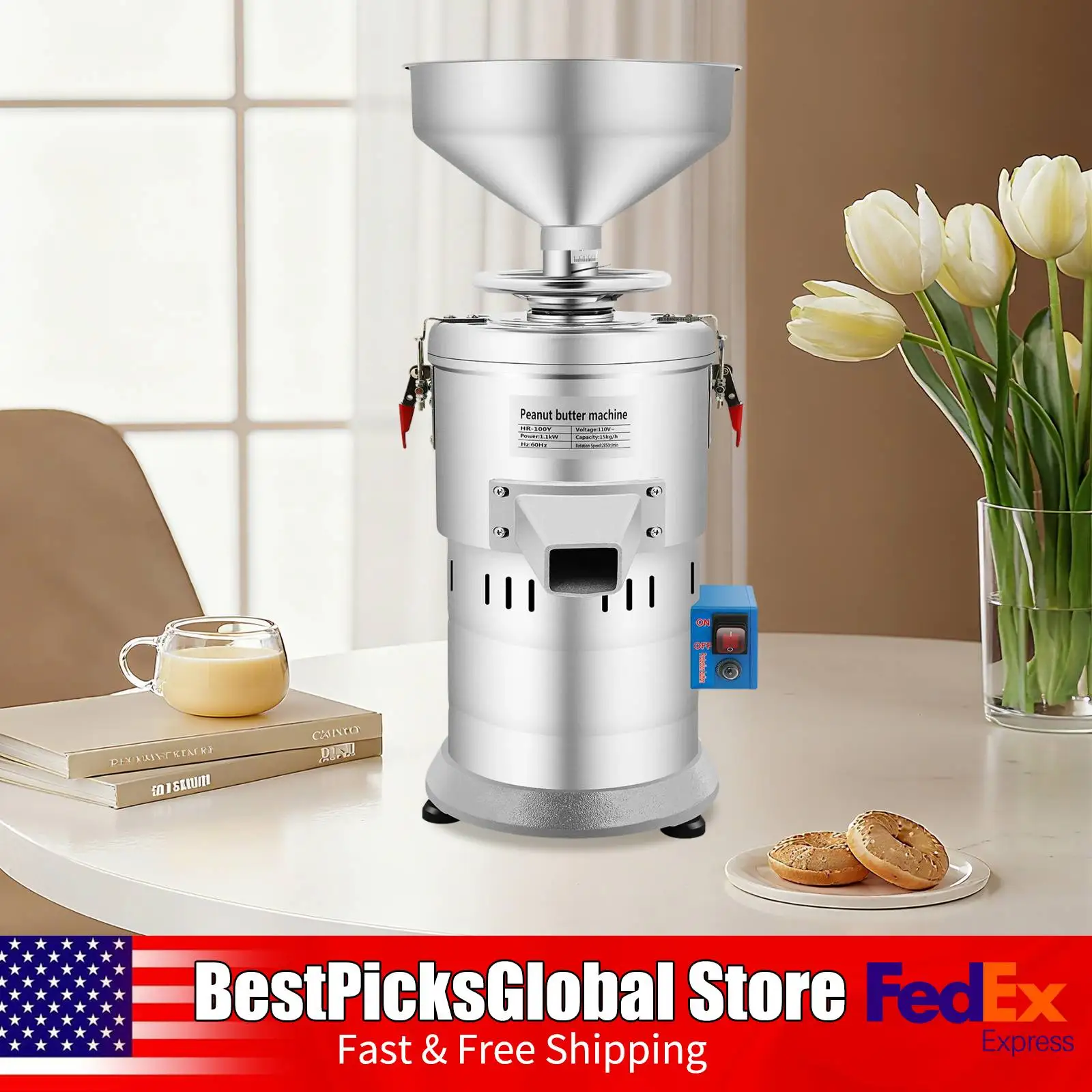 

Производитель пасты с арахисовым маслом и кунжутом, малошумный, 2850 об/мин, электрическая мельница 1100 Вт для дома, соевое молоко 110 В