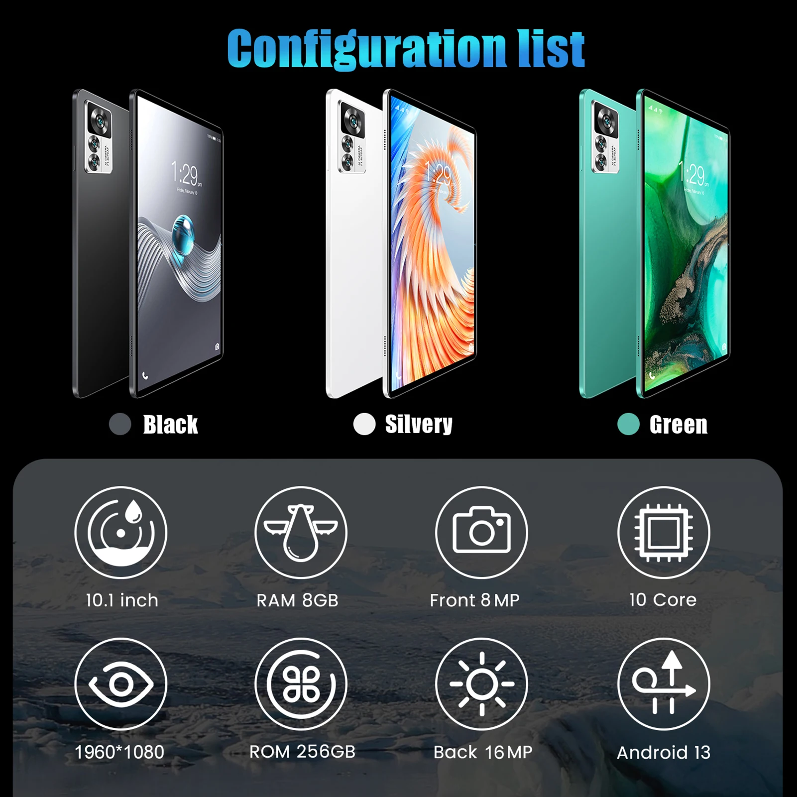 10.1 inch Tablet 8GB+256GB BT5.0 5G Calling 10-Core MTK6797 Processor 128GB Memory Large Storage Capacity 7000mAh Battery Tablet