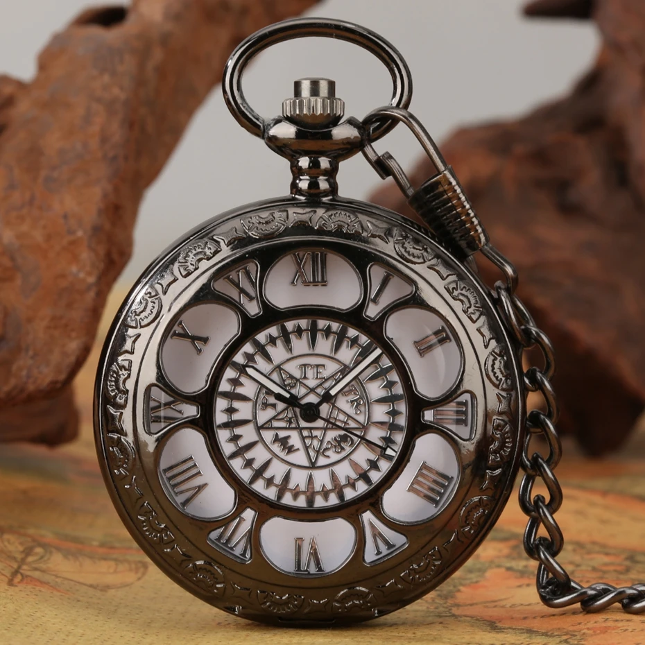 New Fashion Hollow Case Quartz Password Code Dial Pocket Watch Flowers Necklace Chain Pendant Clock for Men Women 2022