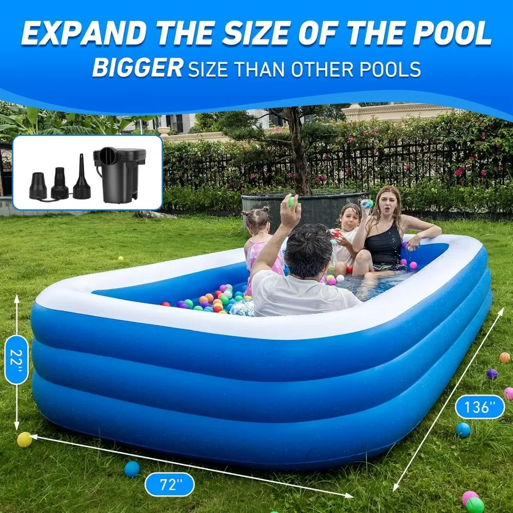 

Family Pool Inflatable with Pump - 136'' x 72'' x 22'' Swimming Lounge Pools for Adults Family