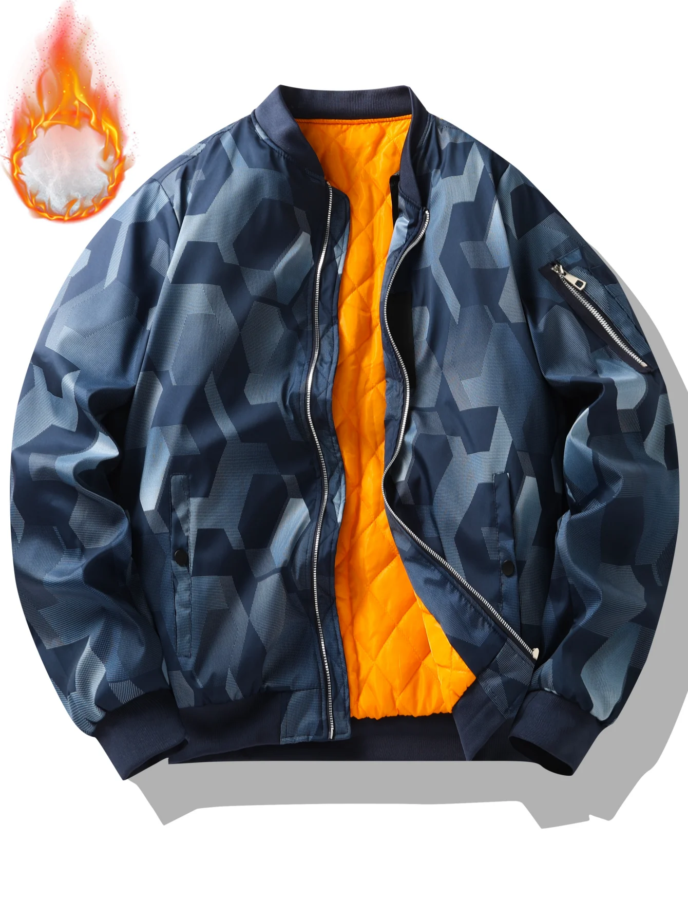 Men Camo Padded Er Jacket MA-1 Flight Coat Orange Quilted Liner Loose Streetwear Winter Outerwear Multi Pockets