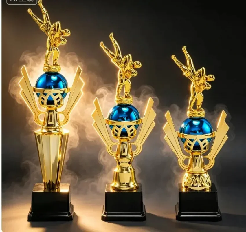 Customized trophy for wrestling competition. Sports event. Taekwondo martial arts. Universal medal for commemoration.