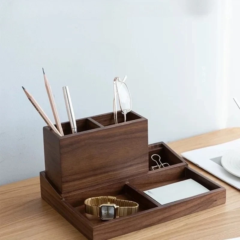 Walnut pen holder storage box, desktop storage office desk