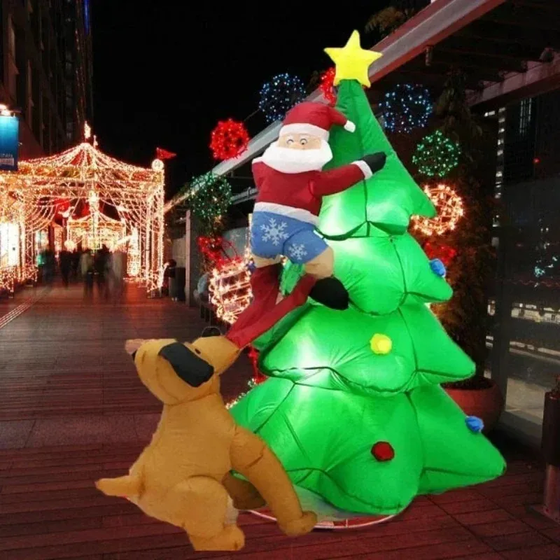 Inflatable Dog Chases Santa Claus Tree Climbing Height 1.8m Christmas Tree Model Can Emit Light Interesting Decorations
