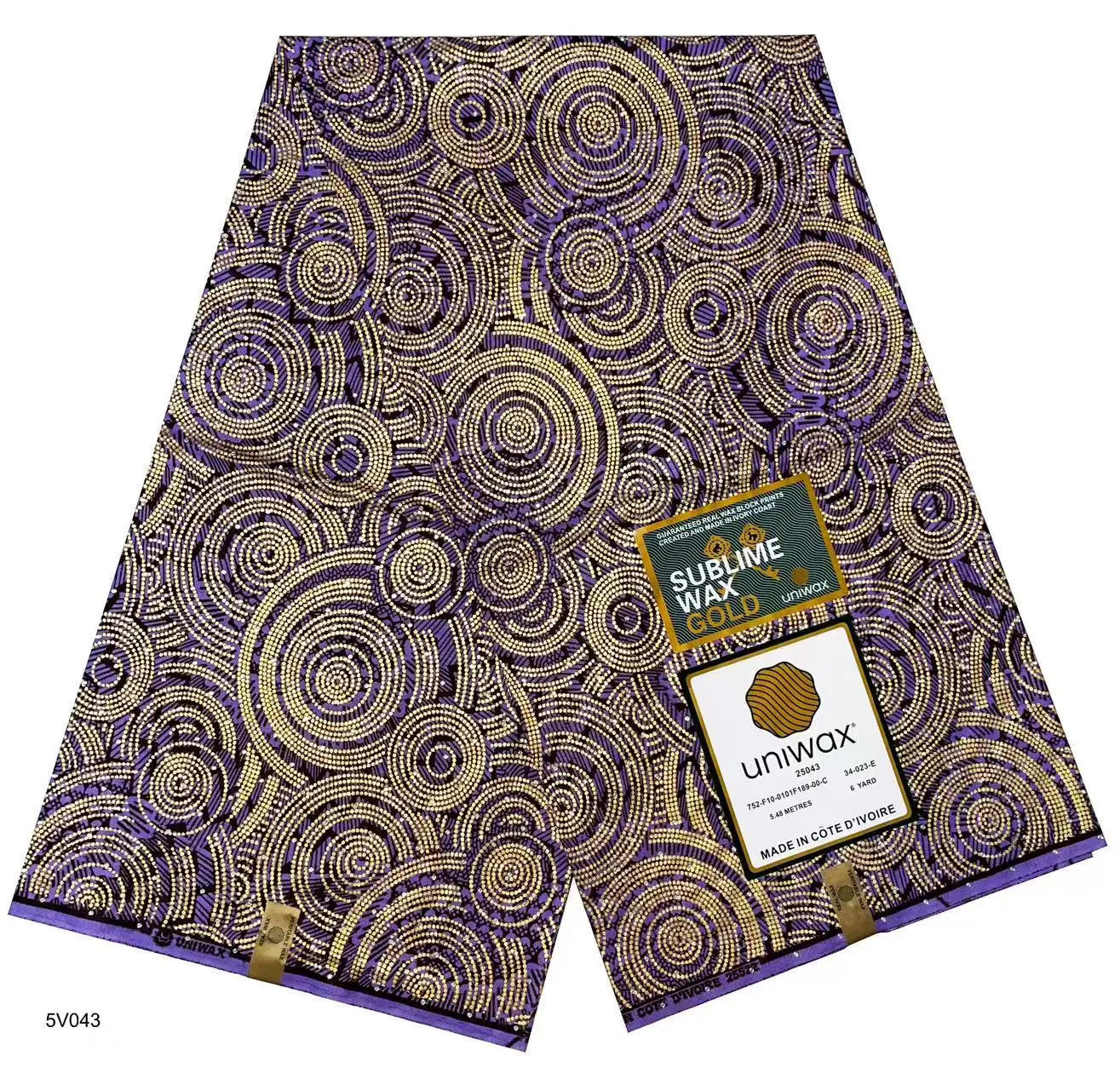 

African Wax Block Prints With Stones Gold Wax Pure Cotton Wax Fabrics For Women Dress, 6Yards/Lot