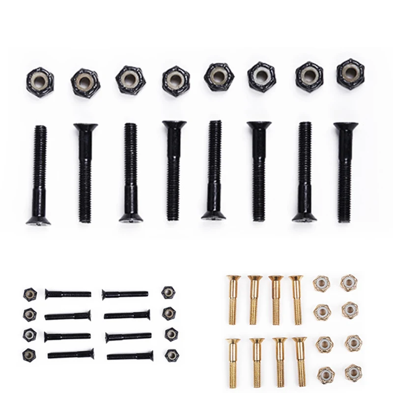 16 Pcs Vervanging Schroeven + Noten 25-30Mm Medium Carbon Staal Zwart/Goud Schroeven Bouten Vier-wielen Skateboard Longboard Accessoires