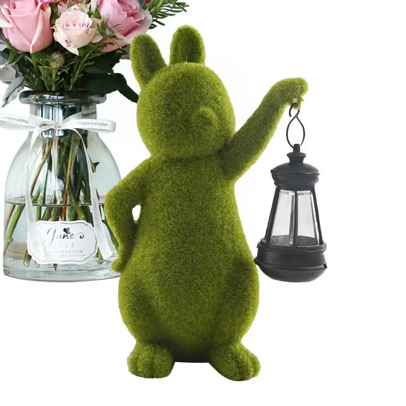 Solar Light Bunny Ornament Cute Figurine Resin Cartoon For Outdoor Garden Decor