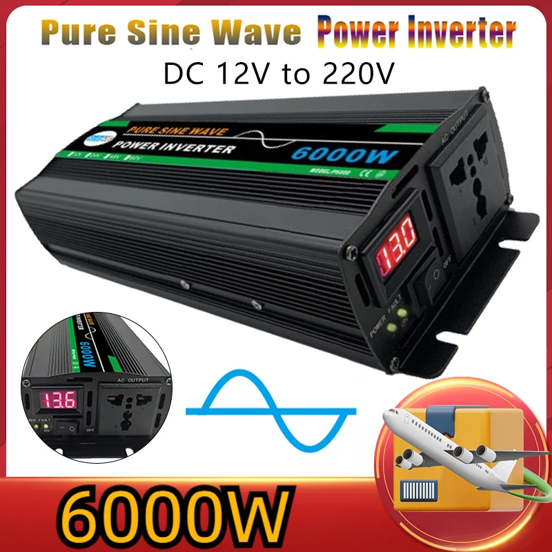 

6000W Inverter Pure Sine Wave 50Hz DC 12V To 220V Car Power Inverter Adapter Converter Universal Socket Auto Accessories