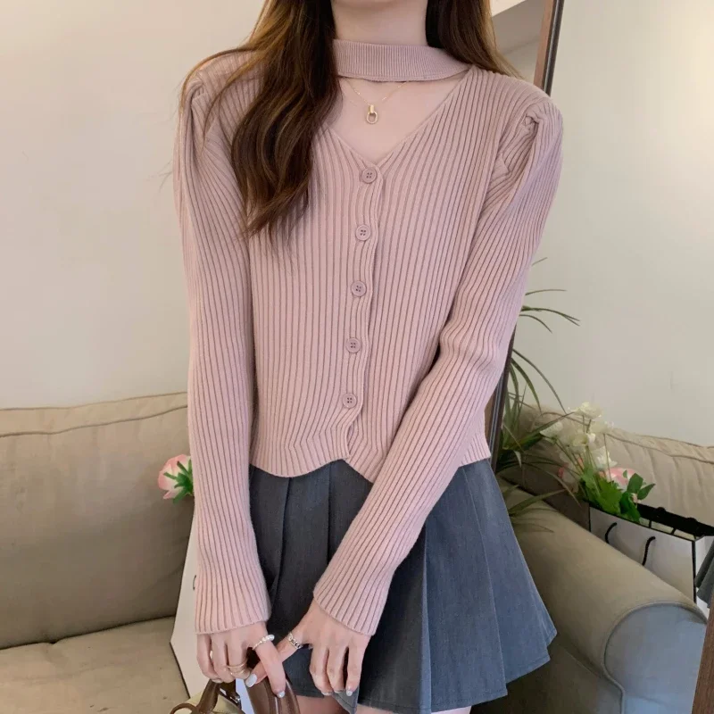 

Sueter Mujer модный повседневный вязаный корейский свитер топы Pull Femme укороченный кардиган куртка женская одежда с v-образным вырезом и длинным рукавом